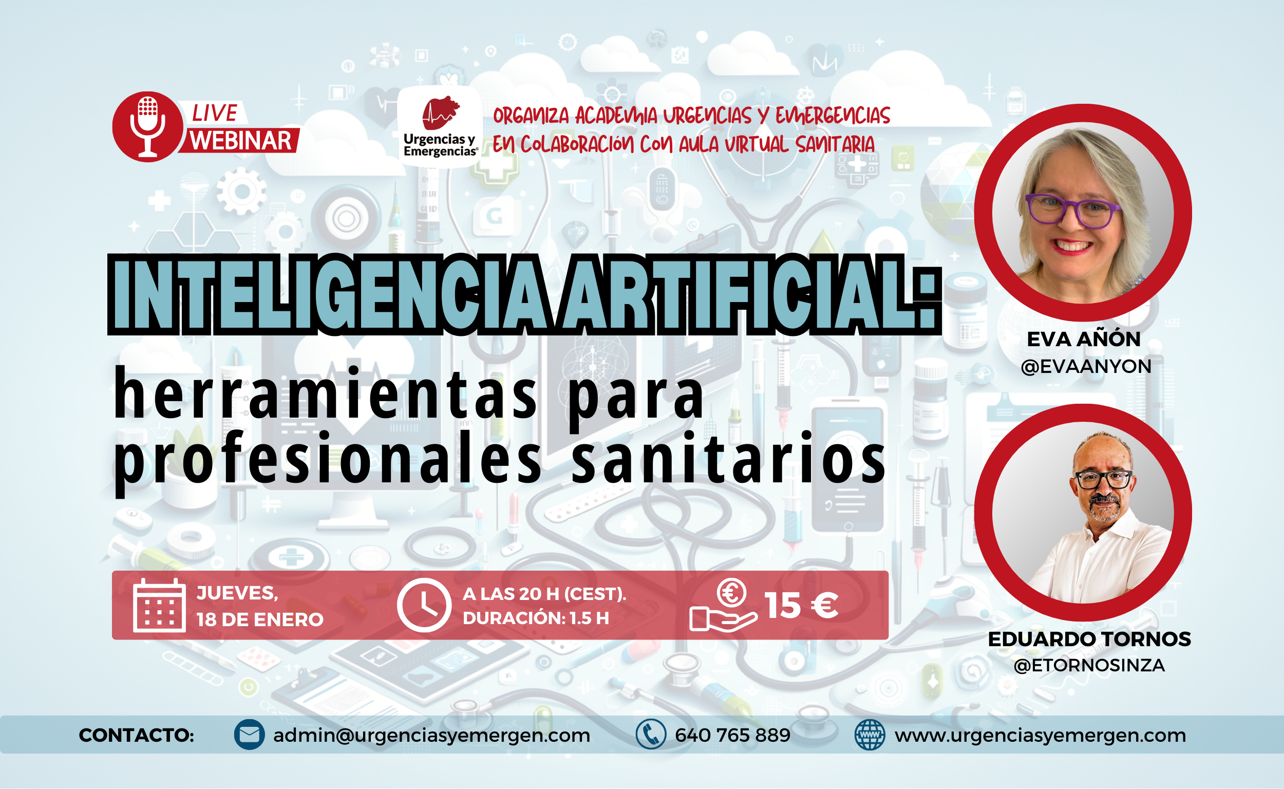 Webinar IA generativa profesionales sanitarios urgencias y emergencias academia aula virtual sanitaria Elena Plaza Eduardo Tornos Eva Añon